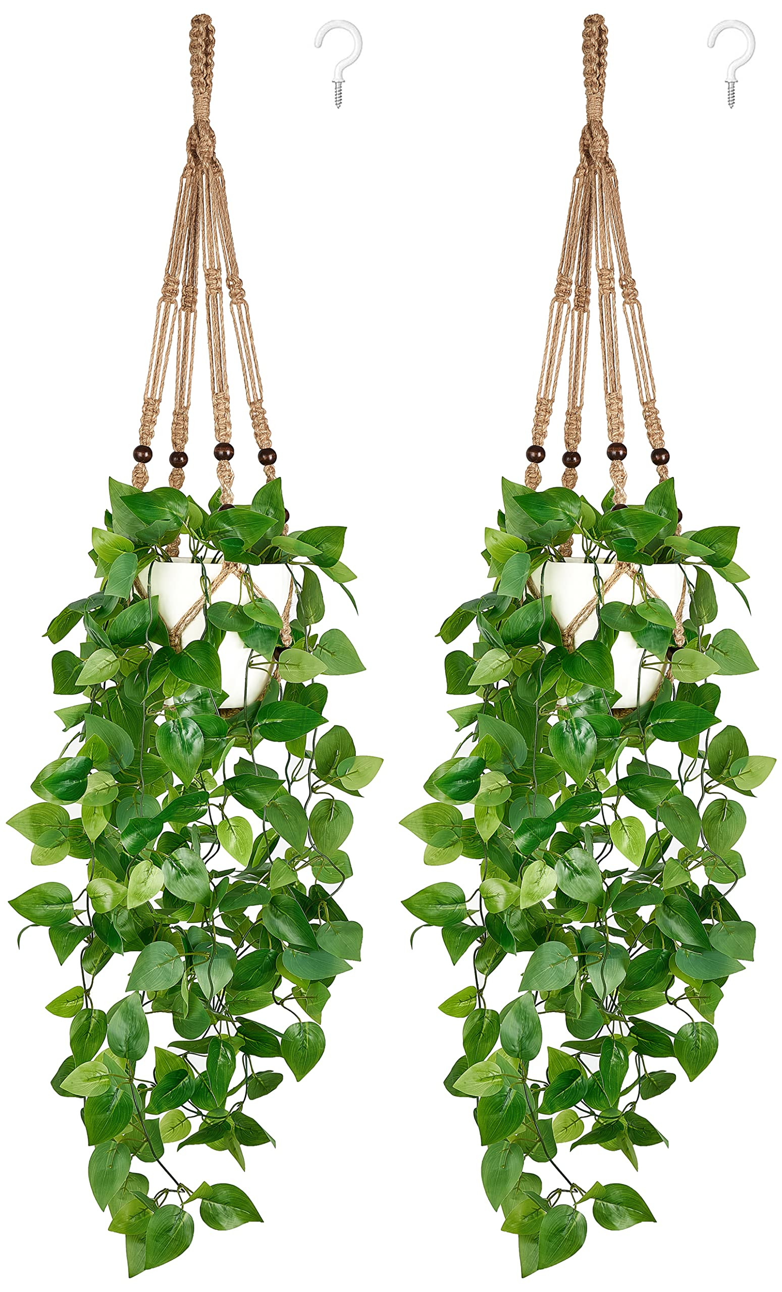 Mkono 2 Packs Fake Hanging Plant with Pot, Artificial Plants for Home Decor Indoor Macrame Plant ... | Amazon (US)