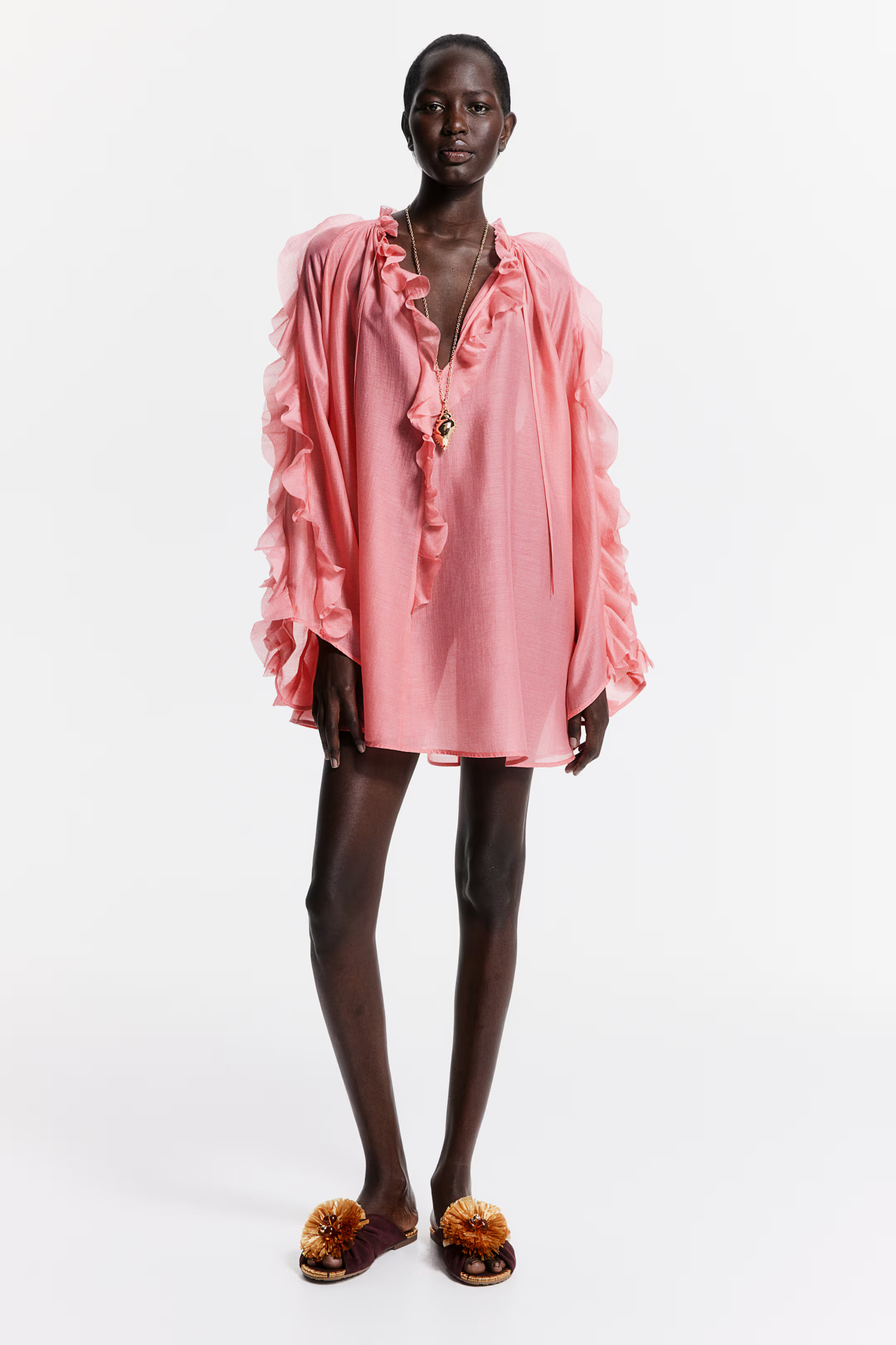 Long-Sleeved Ruffled Dress - Pink - Ladies | H&M US | H&M (US + CA)