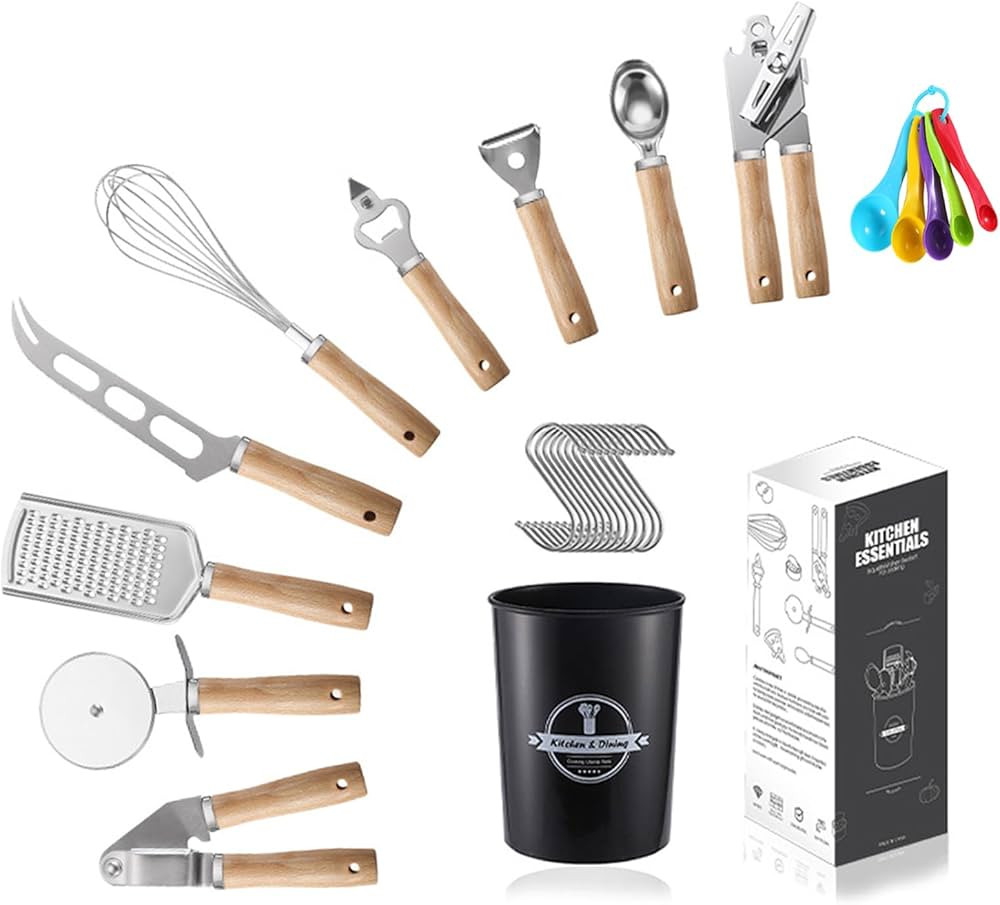 Stainless Steel Kitchen Gadget Set With Wooden Handle Hongtu 27Pcs Cooking Utensils Set Dishwashe... | Amazon (US)