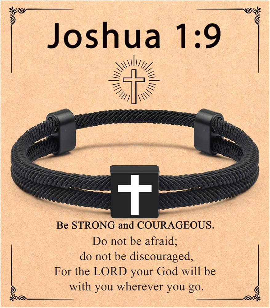 Black Cross Bracelet for Men Boys Baptism Valentine's Day Easter Birthday Christmas Gifts | Amazon (US)