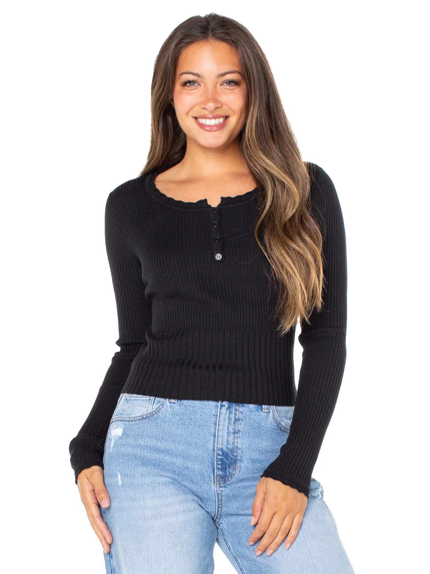 Celebrity Pink LS HENLEY TOP | Walmart (US)