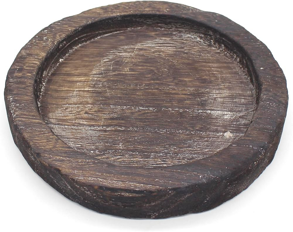 CVHOMEDECO. Primitives Solid Wood Decorative Plate Vintage Round Hand Carved Wooden Candle Plate ... | Amazon (US)