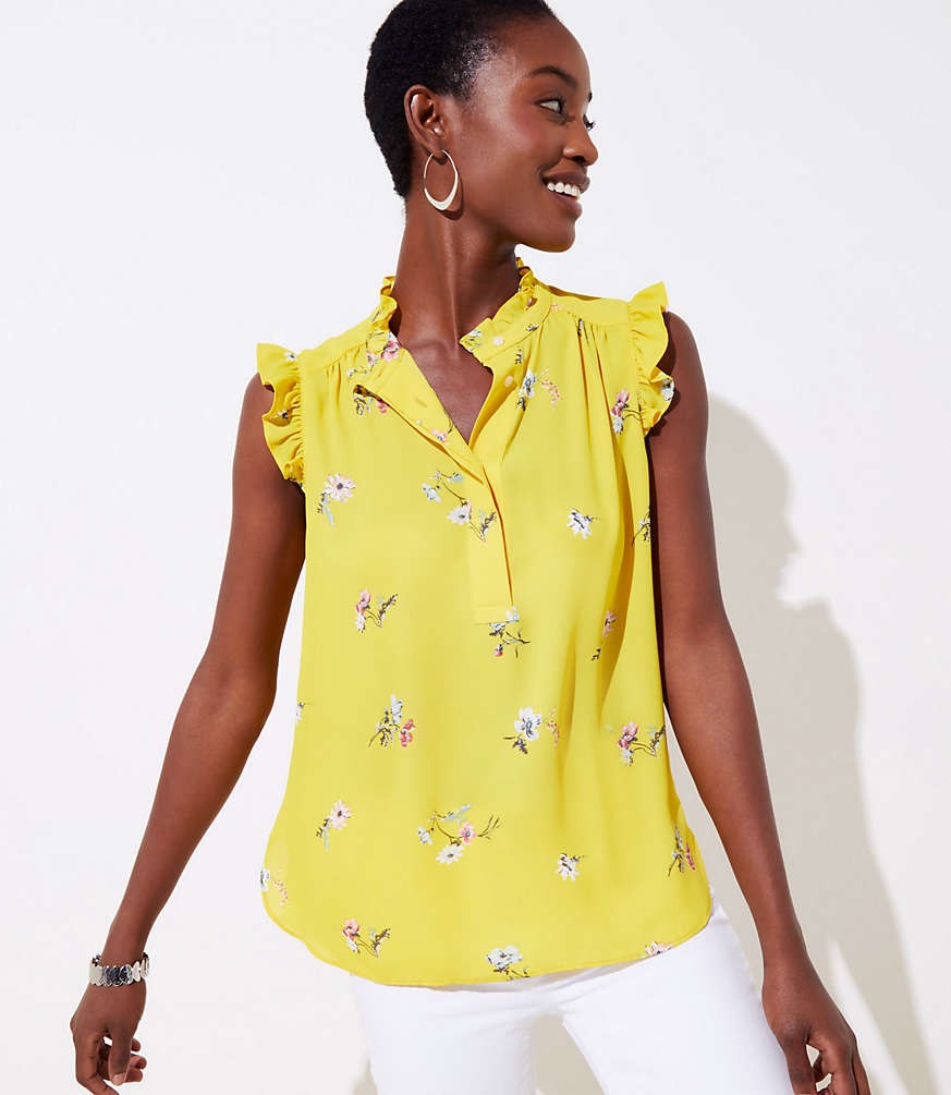 Floral Ruffle Henley Shell | LOFT