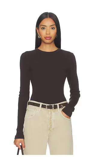 Pilar Waffle Crewneck Top in Chocolate | Revolve Clothing (Global)