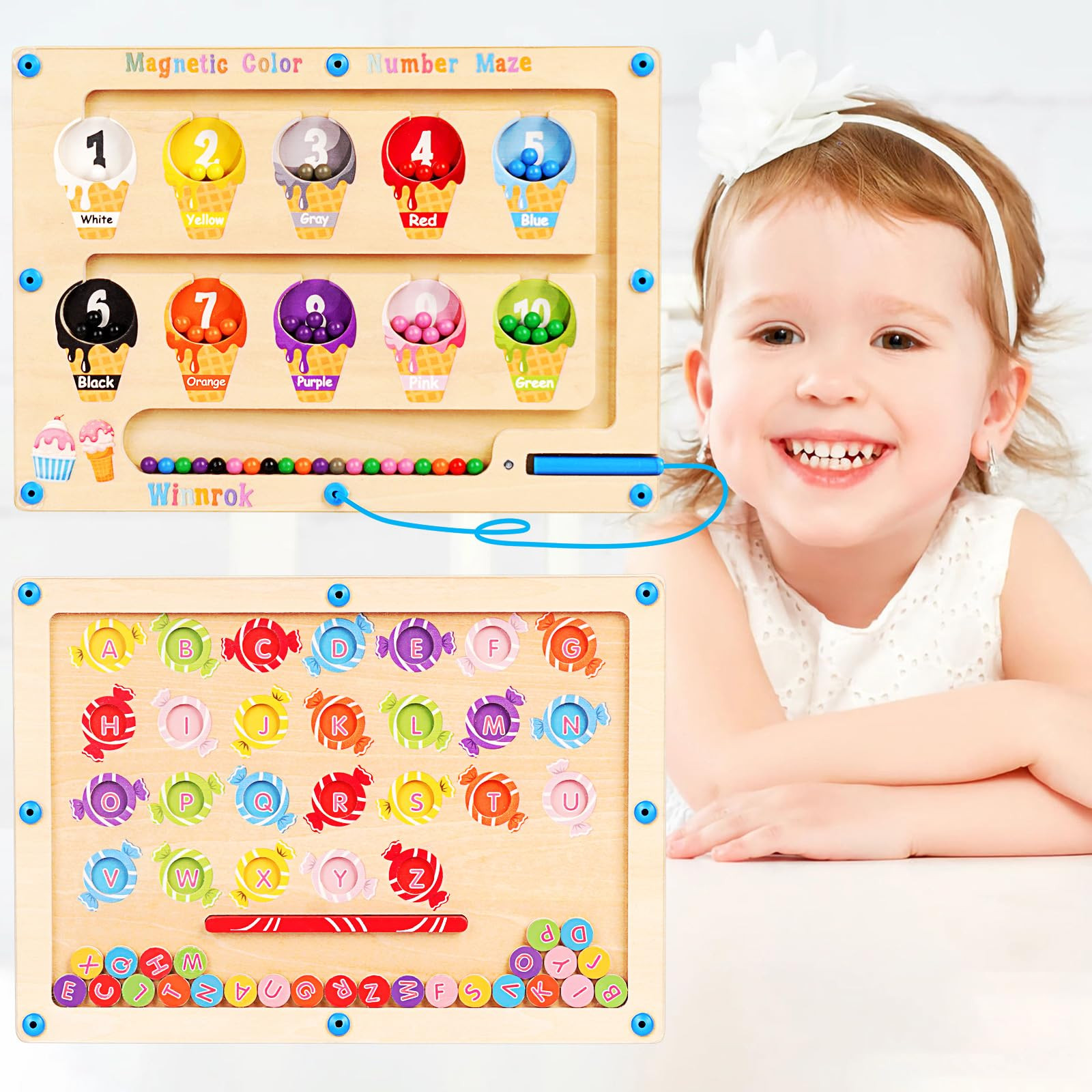 2 in 1 Double Side Magnetic Color and Number Maze, Montessori Magnetic Alphabet Maze Board Toys 3... | Amazon (US)