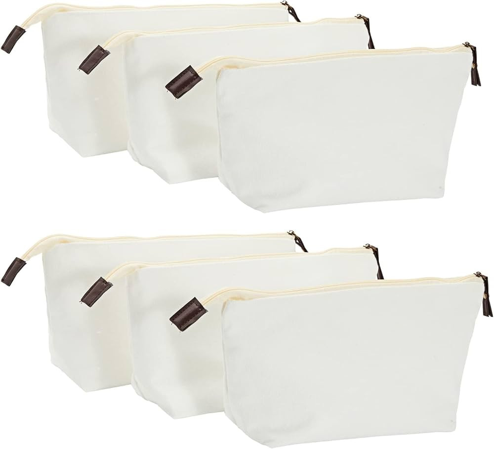 6 Pack Canvas Makeup Bags with Zipper for Cosmetics, Toiletries, DIY Crafts (White, 11.75 x 5.5) | Amazon (US)
