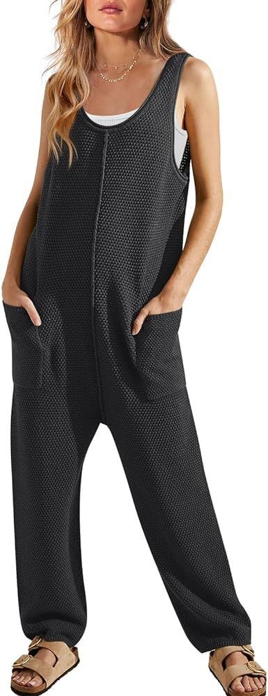 SENSERISE Womens Ribbed Knit Jumpsuit Sweater Romper Sleeveless One Piece Pajamas Loungewear Long... | Amazon (US)