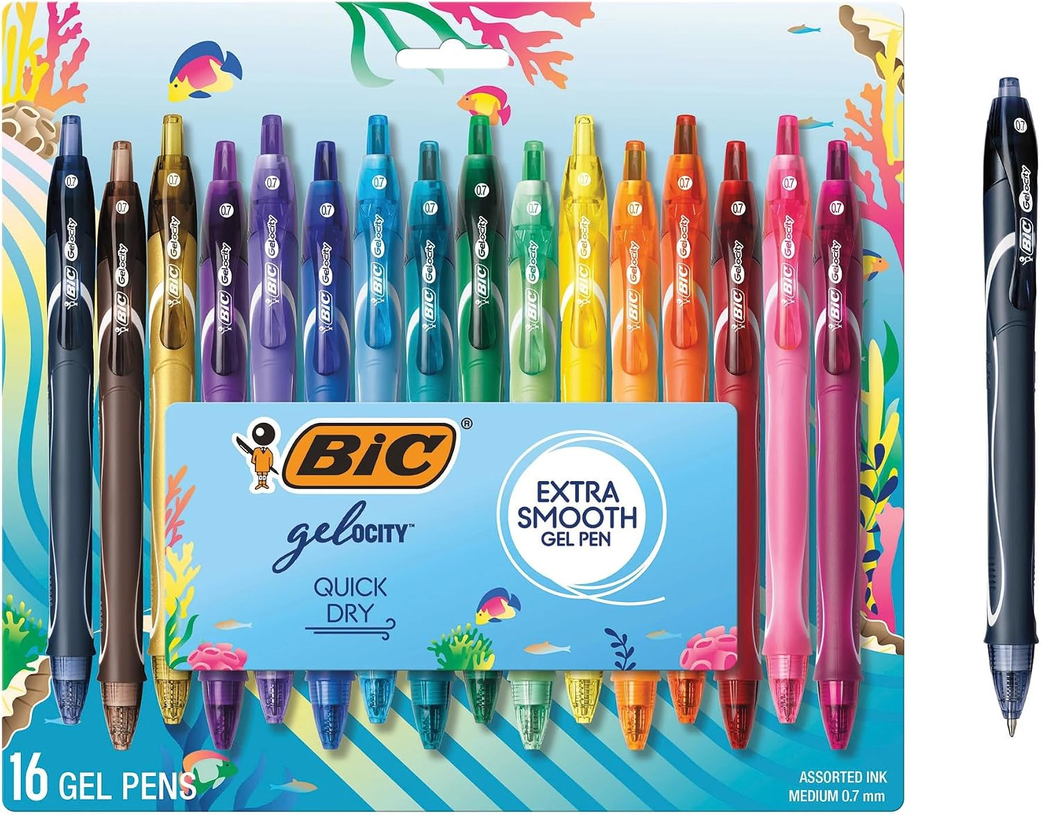 BIC Ocean Themed Gel Pens, Assorted Colors, Medium Point, 0.7 mm, 16-Count | Amazon (US)