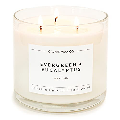 Calyan Wax Soy Wax Candle, Evergreen Eucalyptus, 3 Wick Scented Candle for The Home | Premium Candle with Essential Oils | 14.9 oz Soy Wax, 43 Hour Burn Time, Large Candle in Glass Jar | Amazon (US)
