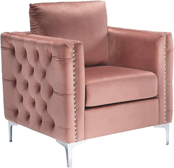 Signature Design by Ashley Lizmont Modern Glam Accent Chair with Nailhead Trim, Pink | Amazon (US)