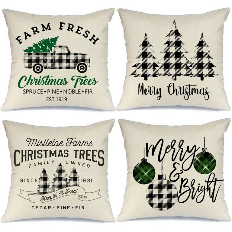 Christmas Pillow Covers Buffalo Plaid Marry Bright Christmas Throw Pillow Case Winter Holiday Far... | Walmart (US)
