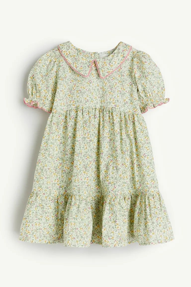 Floral-patterned Cotton Dress - Light green/floral - Kids | H&M US | H&M (US + CA)