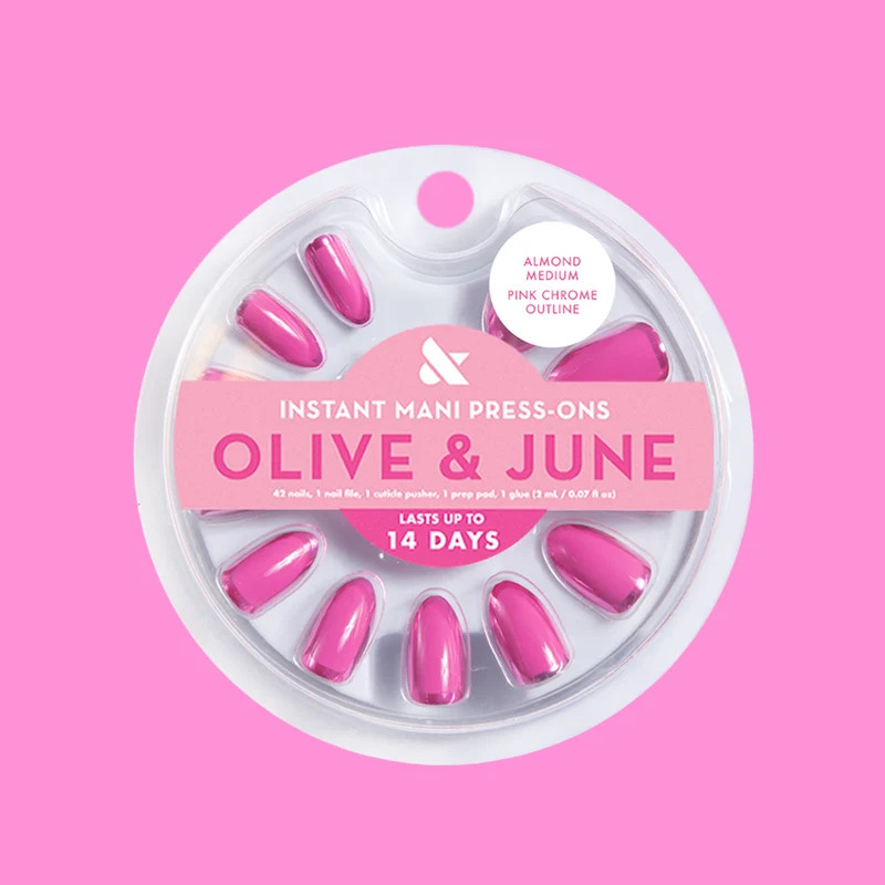 Pink Chrome Outline - Press-On | Medium | Almond | Olive & June
