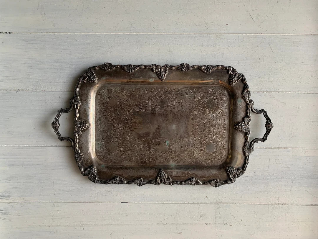 Vintage Silver Tray , Barware, Tray, Vintage Tray, Patina, Old English - Etsy | Etsy (US)
