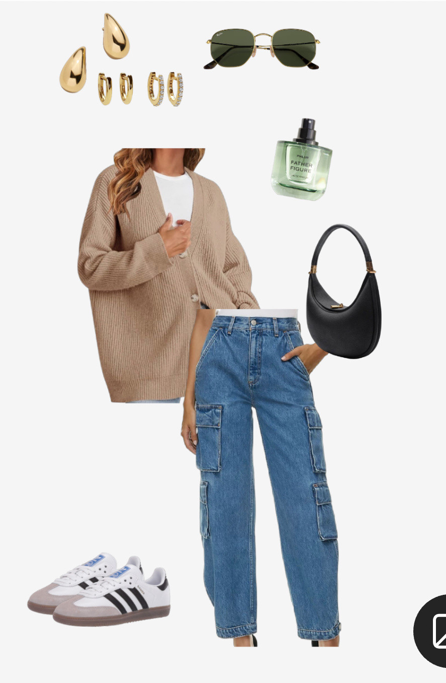 Casual fall outfit featuring an oversized cardigan with cargo jeans and sambas!

#LTKStyleTip #LTKFindsUnder100 #LTKSeasonal