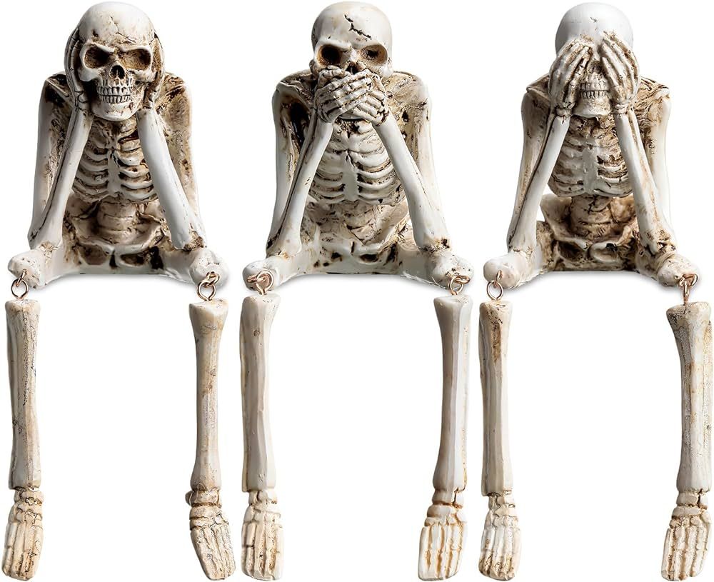 Thyle Set of 3 Halloween Statues See Speak Hear No Evil Skeleton Figurines Realistic Skull Decora... | Amazon (US)