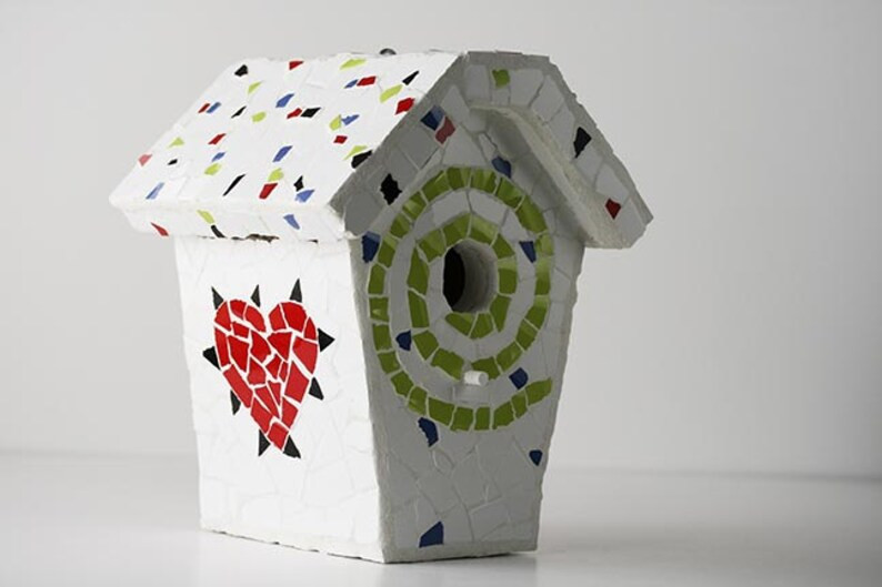 Mosaic Hearts and Swirls Birdhouse Housewarming First Home Gardening Garden Spring Ceramic Shabby... | Etsy (US)
