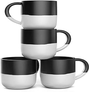 Francois et Mimi Set of 4 Jumbo 18oz Wide-mouth Soup & Cereal Ceramic Coffee Mugs (Black and Whit... | Amazon (US)