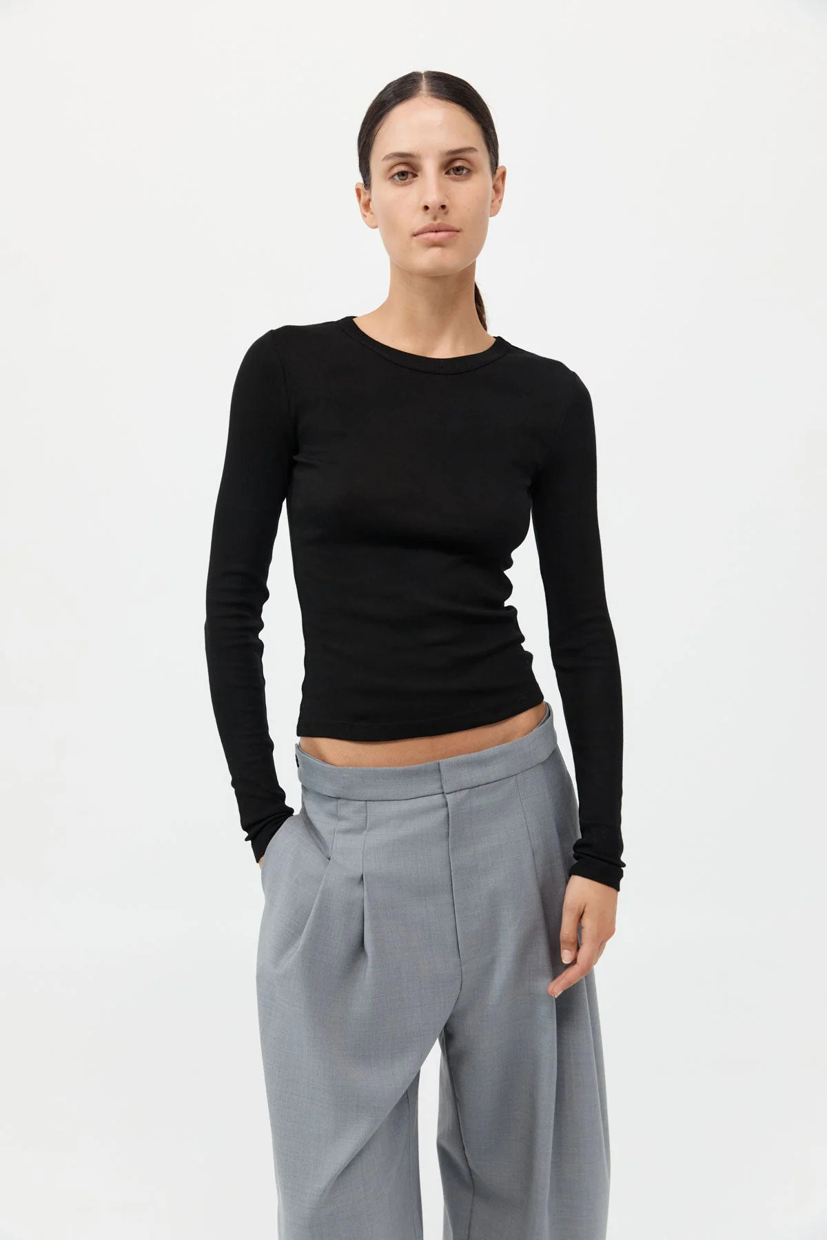 Organic Cotton Soft Rib Long Sleeve Top - Black | St. Agni (US, UK, EU)