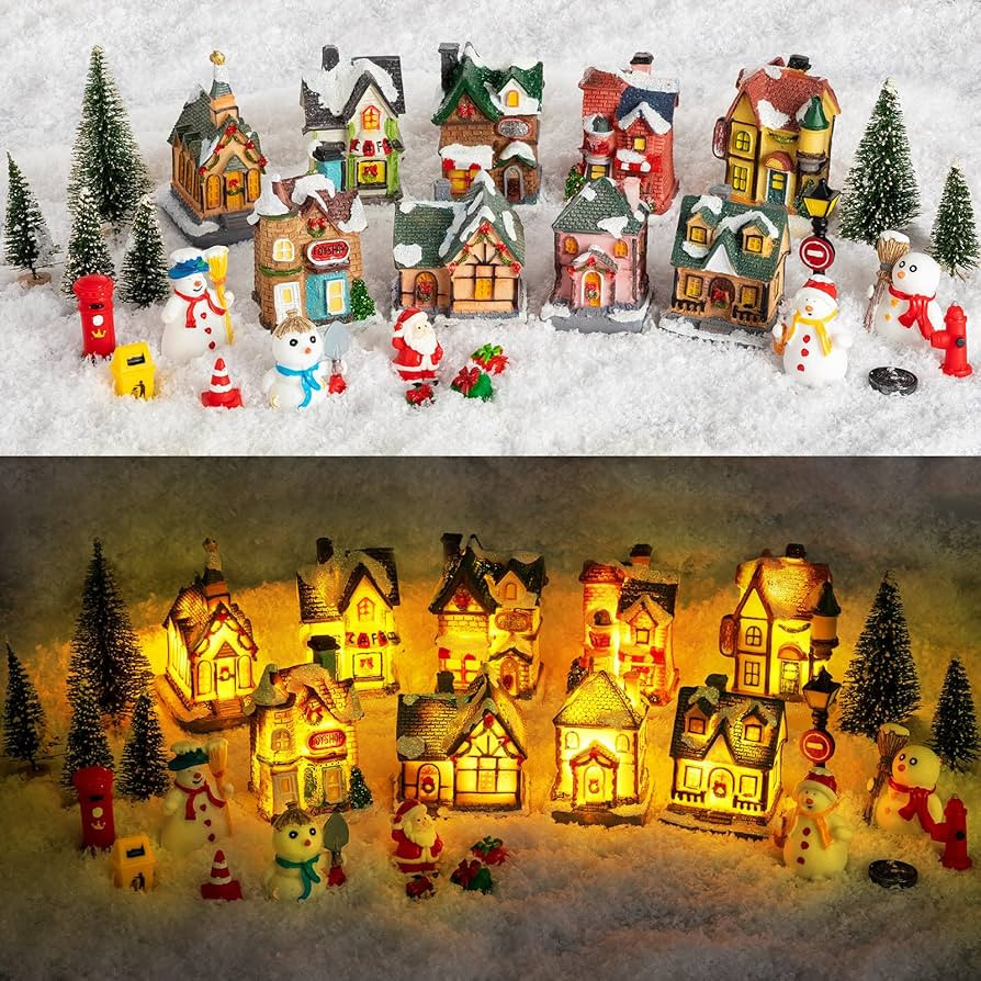 Christmas Light Up Village Houses LED Lights Christmas Town Scene Display Tiny Resin Village Figu... | Amazon (US)