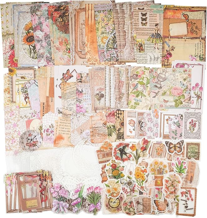 Knaid 200 Piece Vintage Ephemera Bundle - Paper & Sticker Kit for Junk Journaling, Scrapbooking, ... | Amazon (US)
