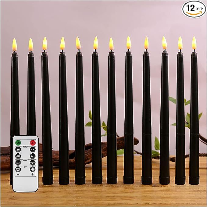 duduta Black Flameless Taper Candles with Remote Timer, Flickering Realistic LED Battery Operated... | Amazon (US)