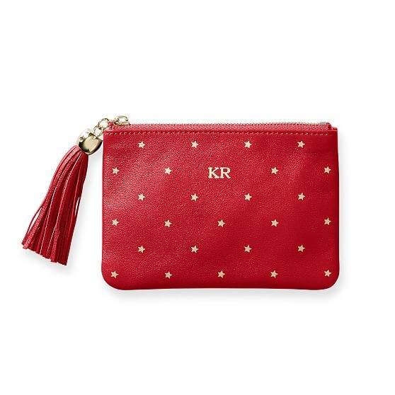 Leather Tassel Zipper Pouch, Foil Debossed | Mark and Graham