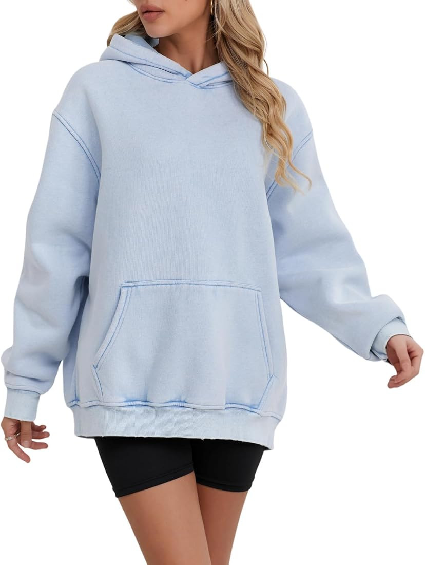 Womens Oversized Hoodie Couples Heavyweight Hoodies Vintage Acid Wash Hoodie Cotton Fleece Hoodie... | Amazon (US)