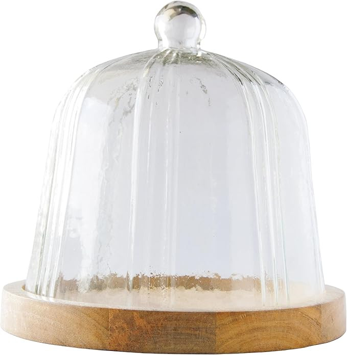 Creative Co-Op, Clear Round Reclaimed Glass Cloche with Mango Wood Base, Medium | Amazon (US)