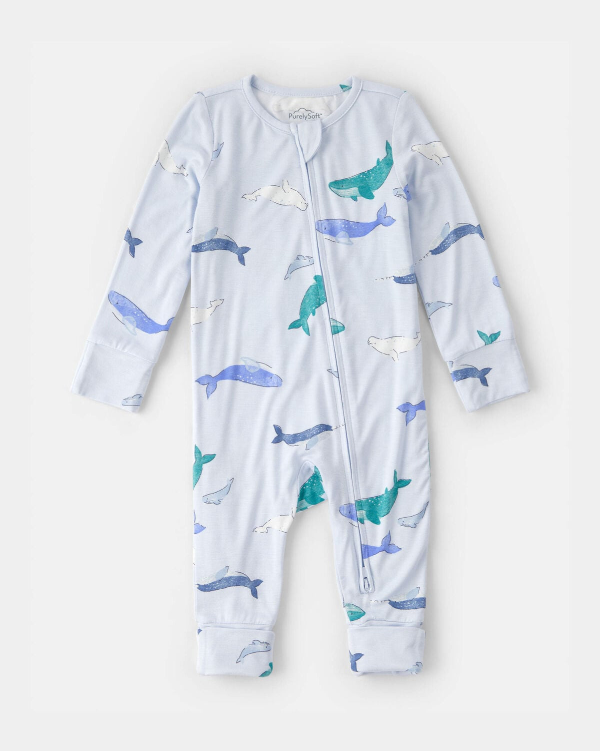 Baby Whale PurelySoft 2-Way Zip Sleep & Play Pajamas - Blue | Carter's Inc