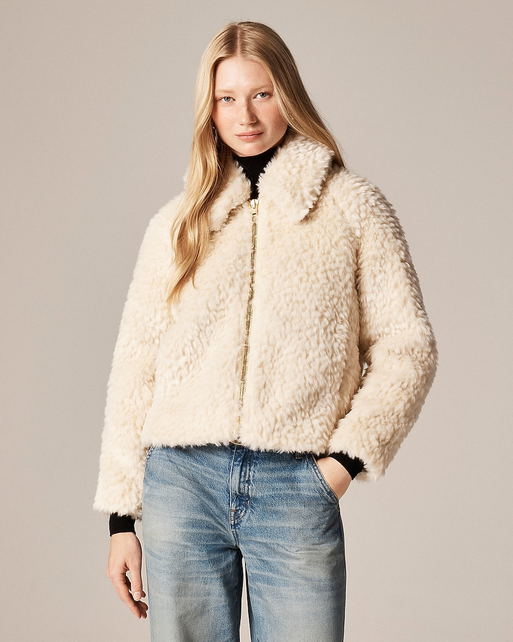 Zip-up jacket in textured faux fur | J. Crew US