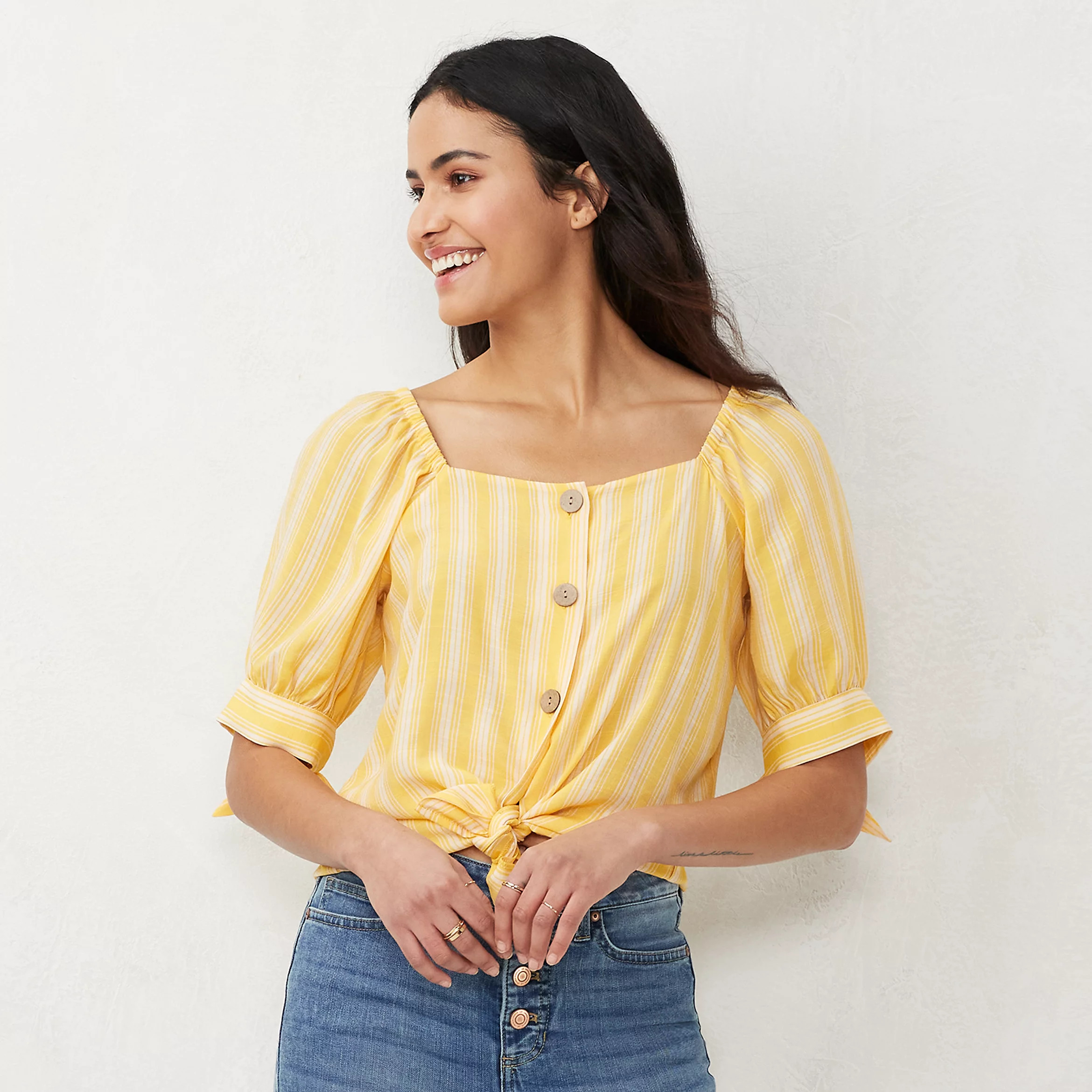 Women's LC Lauren Conrad Button-Front Puff-Sleeve Top | Kohl's