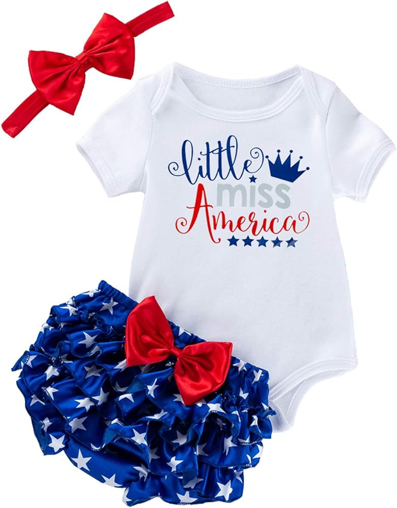 BeQeuewll Infant Newborn Baby Girl 4th of July Outfits Letter Romper Tutu Bloomers Shorts Set Ind... | Amazon (US)