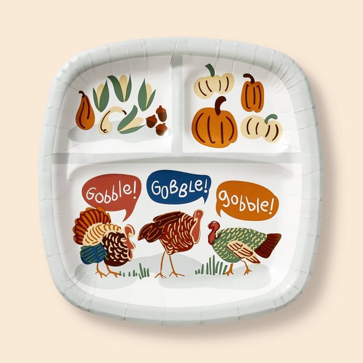 10ct Thanksgiving Kids&#39; Divided Paper Plates White - Spritz&#8482; | Target