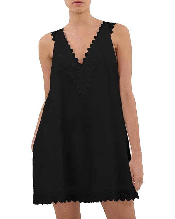 Lace Trim Mini Dresses for Women Trendy Sleeveless V Neck Shift Dress Summer Beach Vacation Sundr... | Amazon (US)
