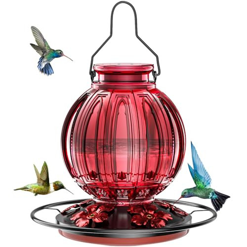 Glass Hummingbird Feeder for Outdoors Hanging, 24Oz Bird Nectar Feeder with Perch & 5 Flower Feeding Ports, Leak Proof for Outside Garden Decor Backyard, Gifts for Women Mom, Red | Amazon (US)