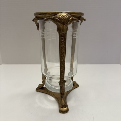 Vintage Brass 3 Rams Head Vase Stand Art Clear Glass Vase Candle Holder | eBay US