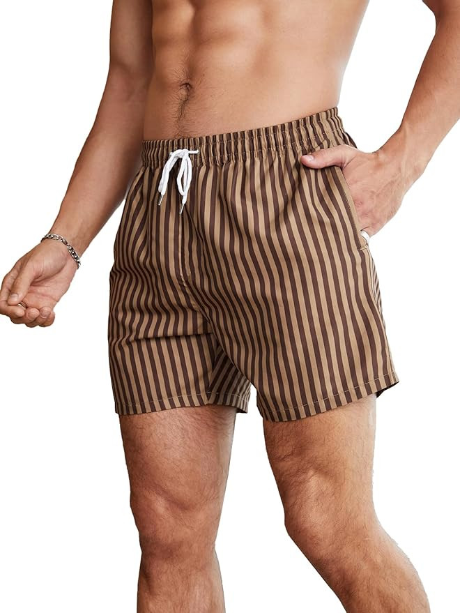 Men's Striped Swim Trunks Bathing Suits Quick Dry Board Shorts Mesh Lining Beach Swimwear with Po... | Amazon (US)