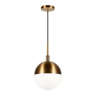 Orb 1-Light Large Globe Brass and Frosted Glass Pendant | The Home Depot