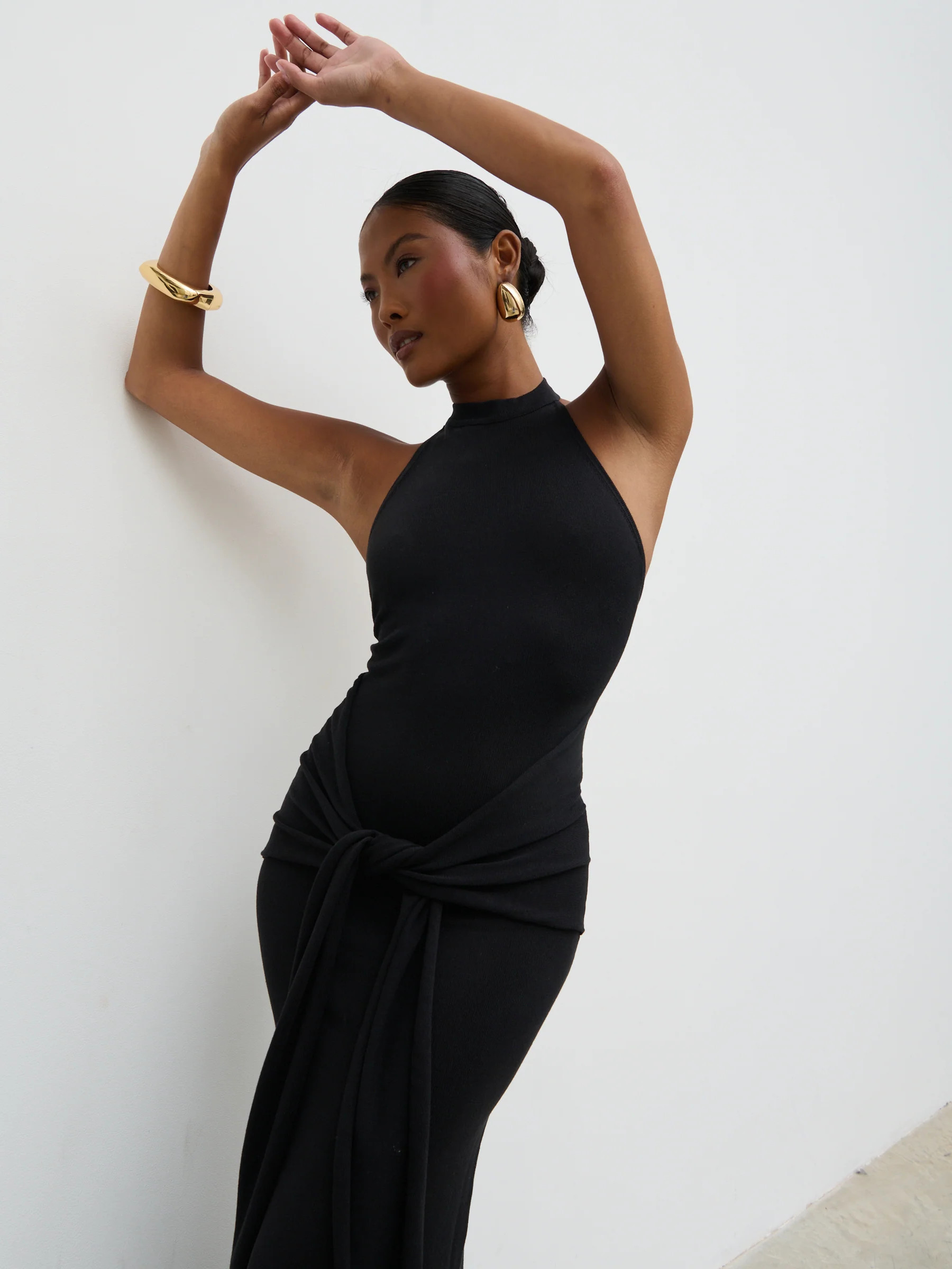 Bernelle Halterneck Tie Waist Knit Midaxi Dress | Pretty Lavish (UK)