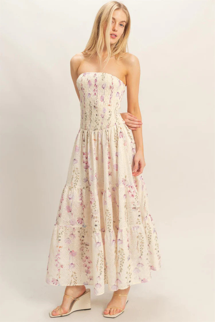 Meadow Strapless Floral Midi Dress | Confête