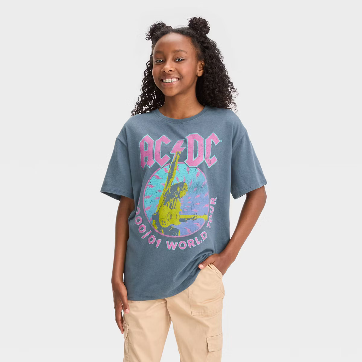 Girls' Short Sleeve Oversized AC/DC Graphic T-Shirt - art class™ Gray | Target