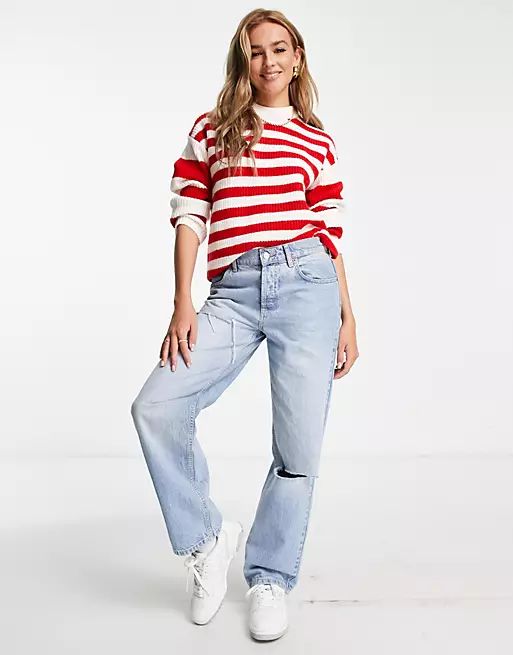 Monki striped long sleeve sweater in red | ASOS (Global)
