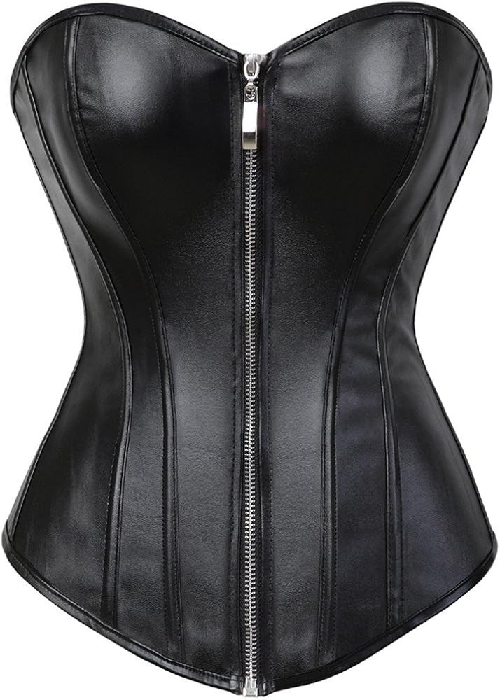 Kranchungel Corsets for Women Plus Size Faux Leather Steampunk Corset Top Zipper Bustier | Amazon (US)