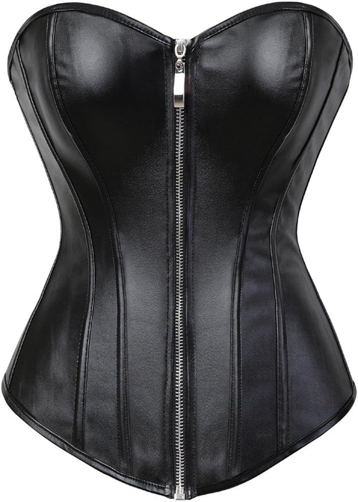 Corsets for Women Plus Size Faux Leather Steampunk Corset Top Zipper Bustier | Amazon (US)