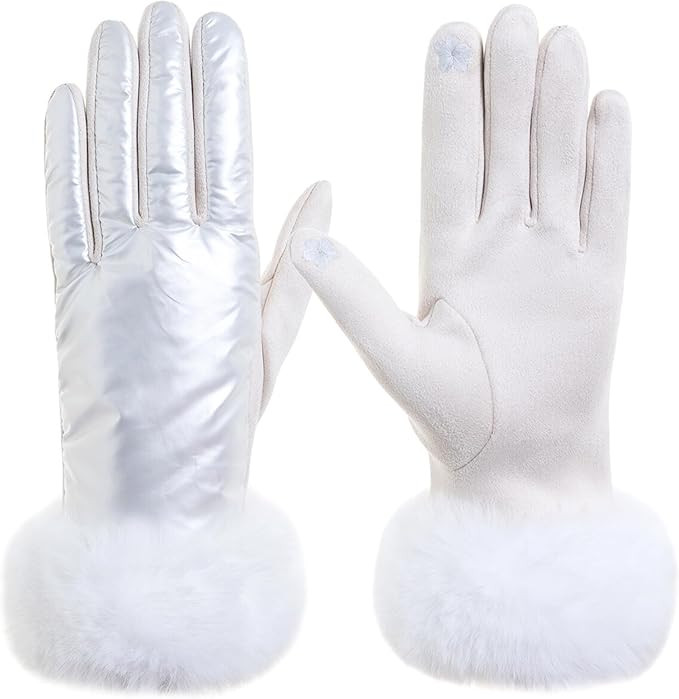 F Flammi Women's Winter Suede Gloves with Fur Cuffs - Soft, Warm, Touchscreen, Fleece Lined | Amazon (US)