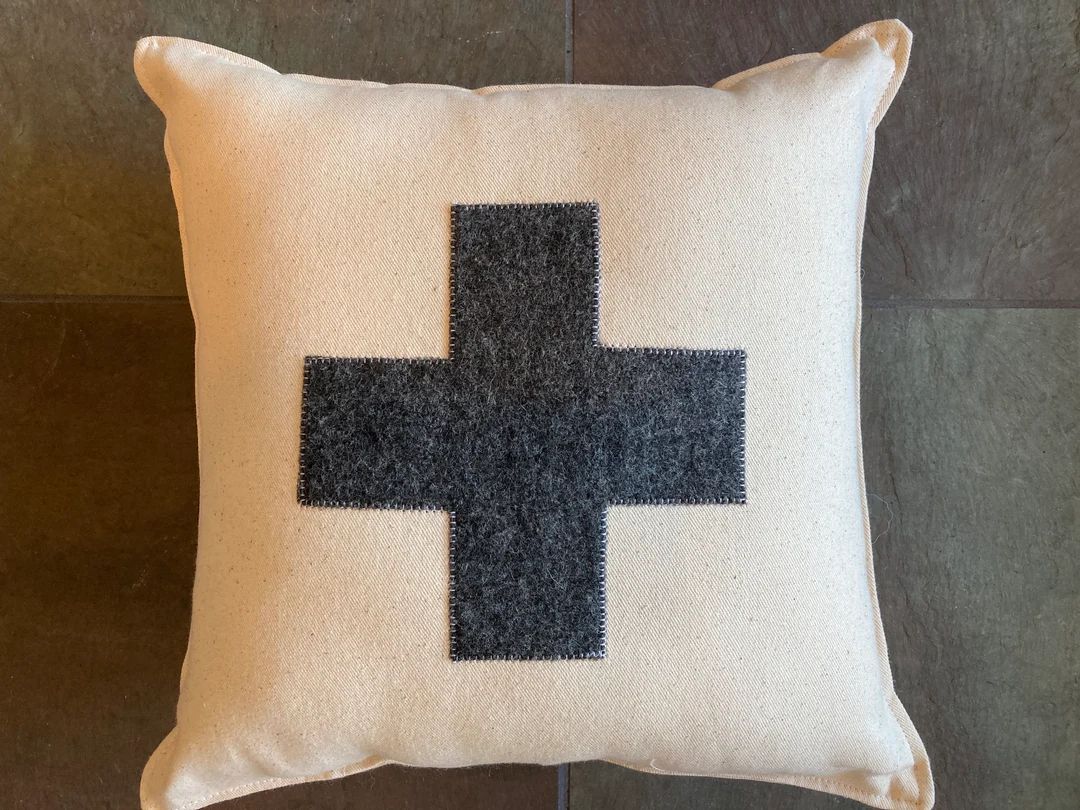 Ski Patrol Swiss Cross Small Accent Pillow About 12x 12 Natural Canvas With Charcoal Gray - Etsy | Etsy (US)