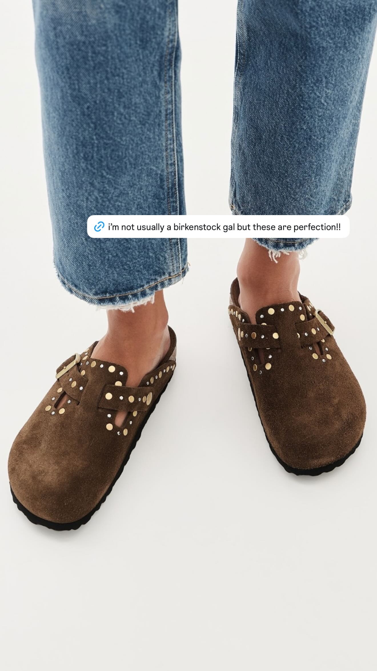 i’m not usually a birkenstock gal, but these might have converted me 😆 the chocolate suede + little gold stud details make them feel so much more special than your typical pair. such a fun fall shoe with cropped denim, leggings, or even a casual dress, and you still get that super comfy birkenstock feel. these are perfection!! 

 