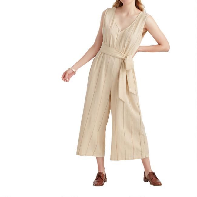 Oatmeal, Terracotta and Olive Striped Mojave Jumpsuit | World Market
