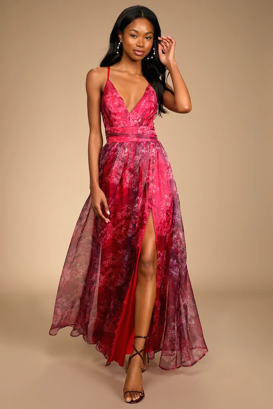 Romance That Wows Magenta Floral Print Organza Maxi Dress | Lulus (US)
